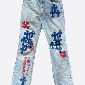 Chrome Hearts Levis Blue Cross Patch Stencil Jeans